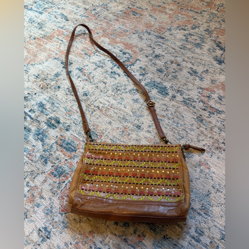 The Sak Brown Leather Crossbody with Colorful Trim